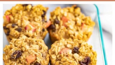apple oatmeal muffins in a glass dish