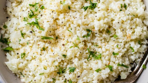 Cauliflower rice in a bowl.