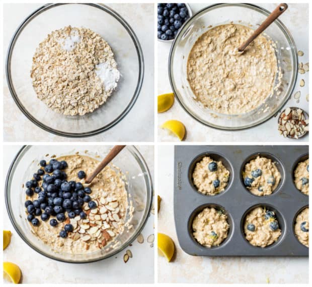 step-by-step how to make blueberry oatmeal muffins