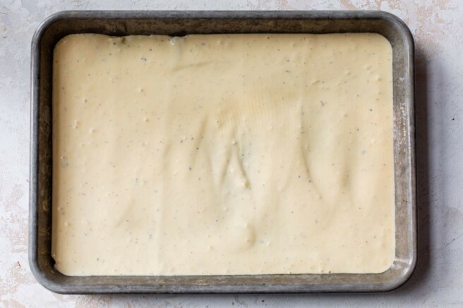 Egg mixture poured onto a pan.