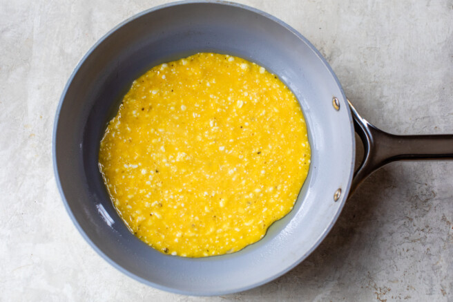 cottage cheese scrambled eggs in a small non-stick skillet.