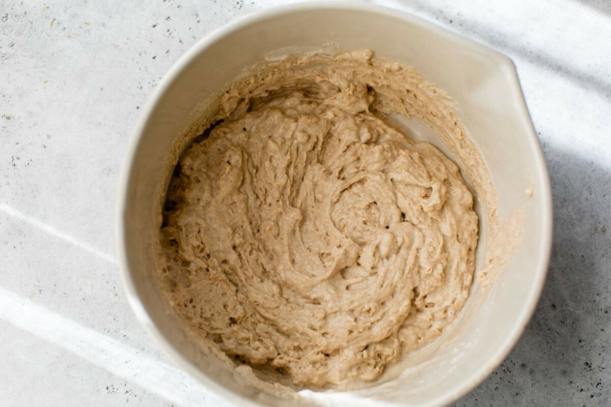 Pancake batter in a large bowl.