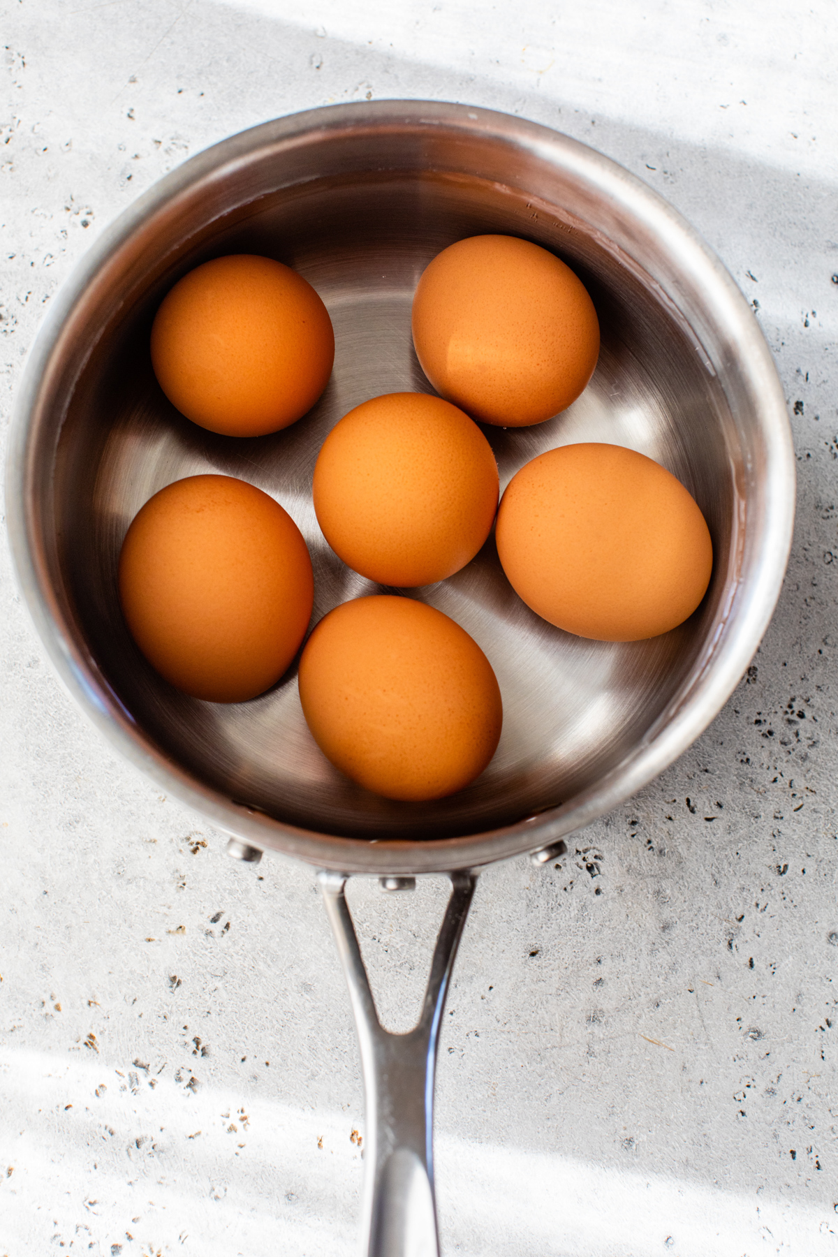 eggs covered in water in a small pot