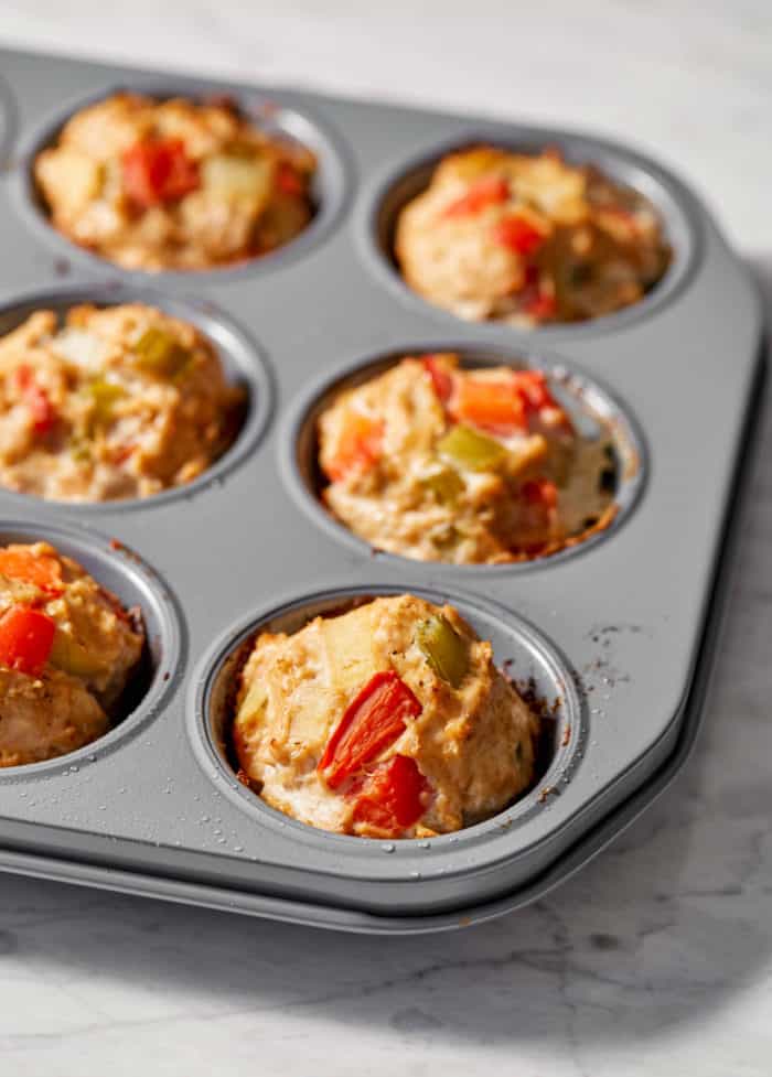 cooked meatloaf muffins in a muffin pan
