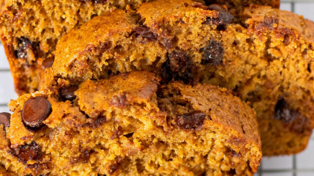 Oat Flour Banana Bread sliced on a wire rack.