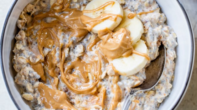 peanut butter banana overnight oats in a bowl