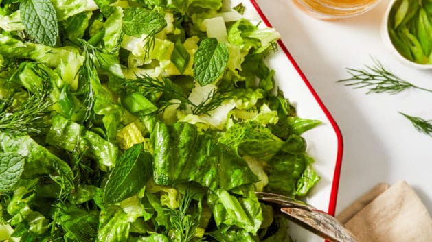 romaine lettuce salad with dressing and fresh herbs